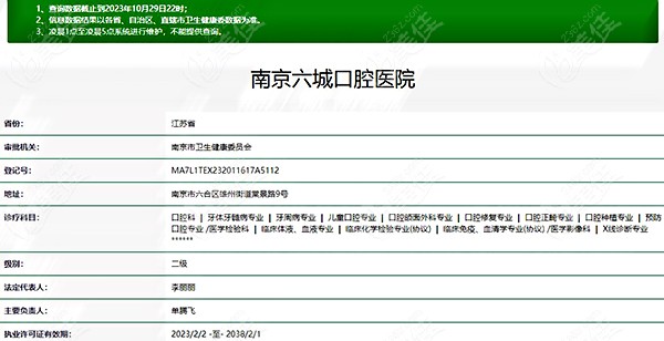 南京六城口腔医院是二级医院资质